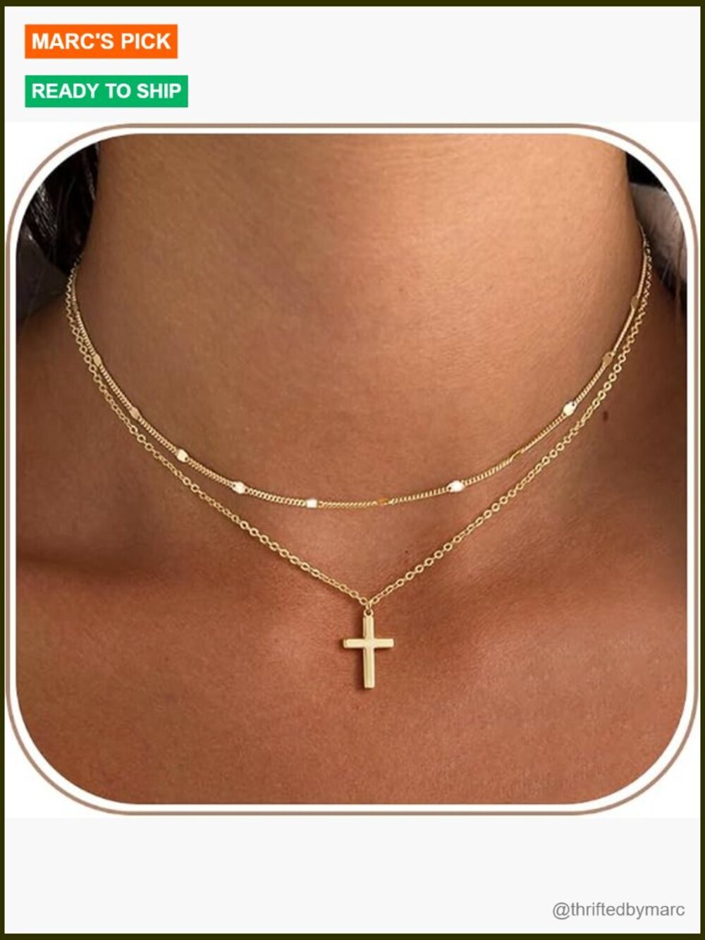 Layered Cross Necklace Dainty 14K Gold Plated Pendant Non Tarnish Adjustable